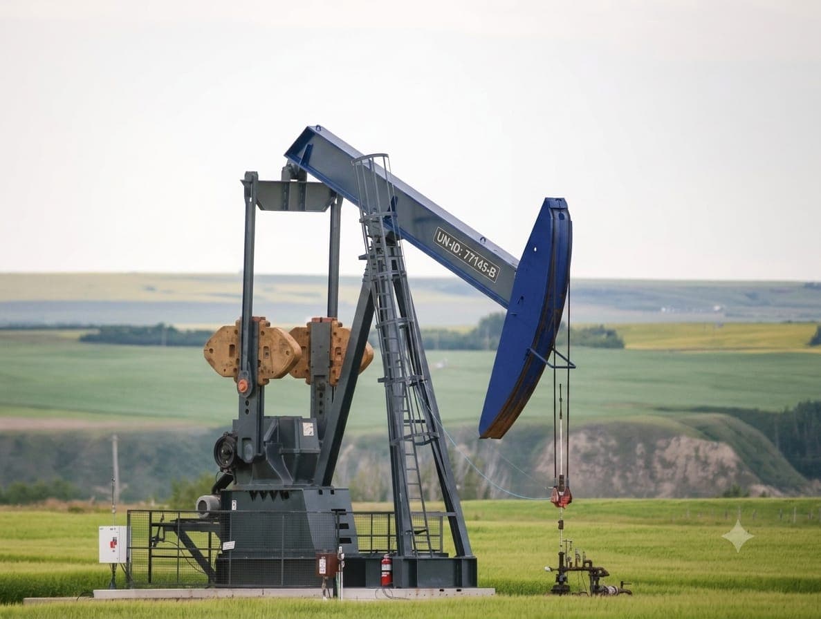 Bomba de extracción petrolera en un campo verde